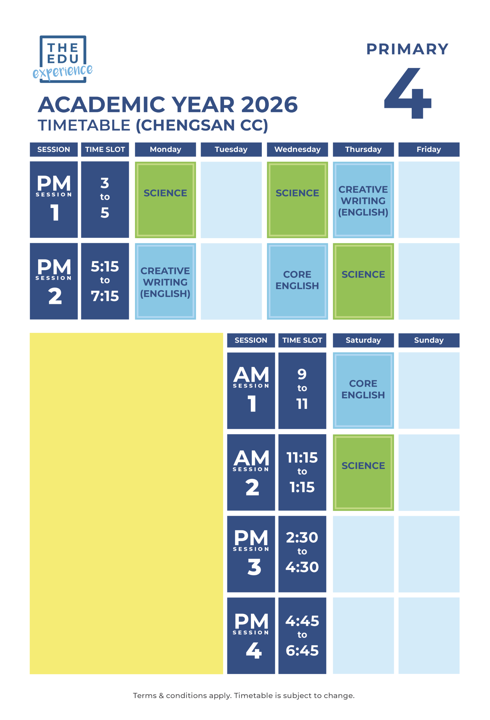 Class Schedule (Ang Mo Kio) 2026