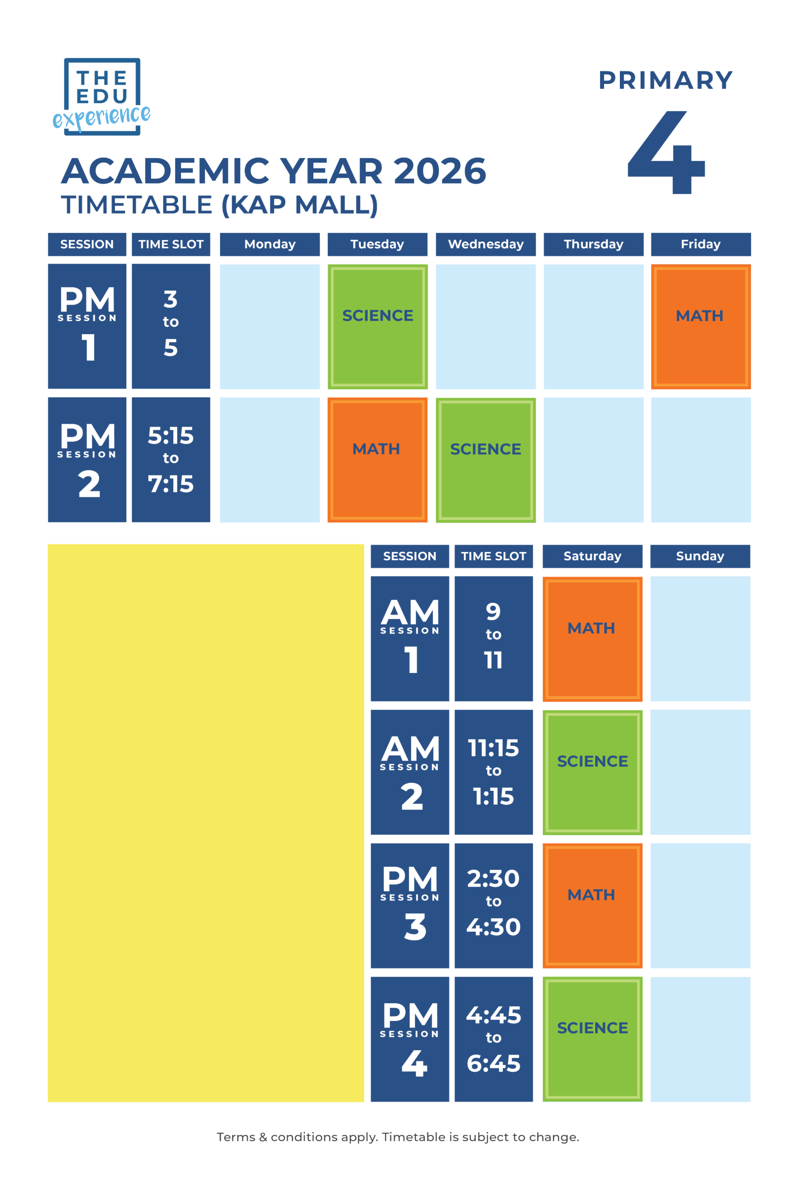 Class Schedule (KAP) 2026