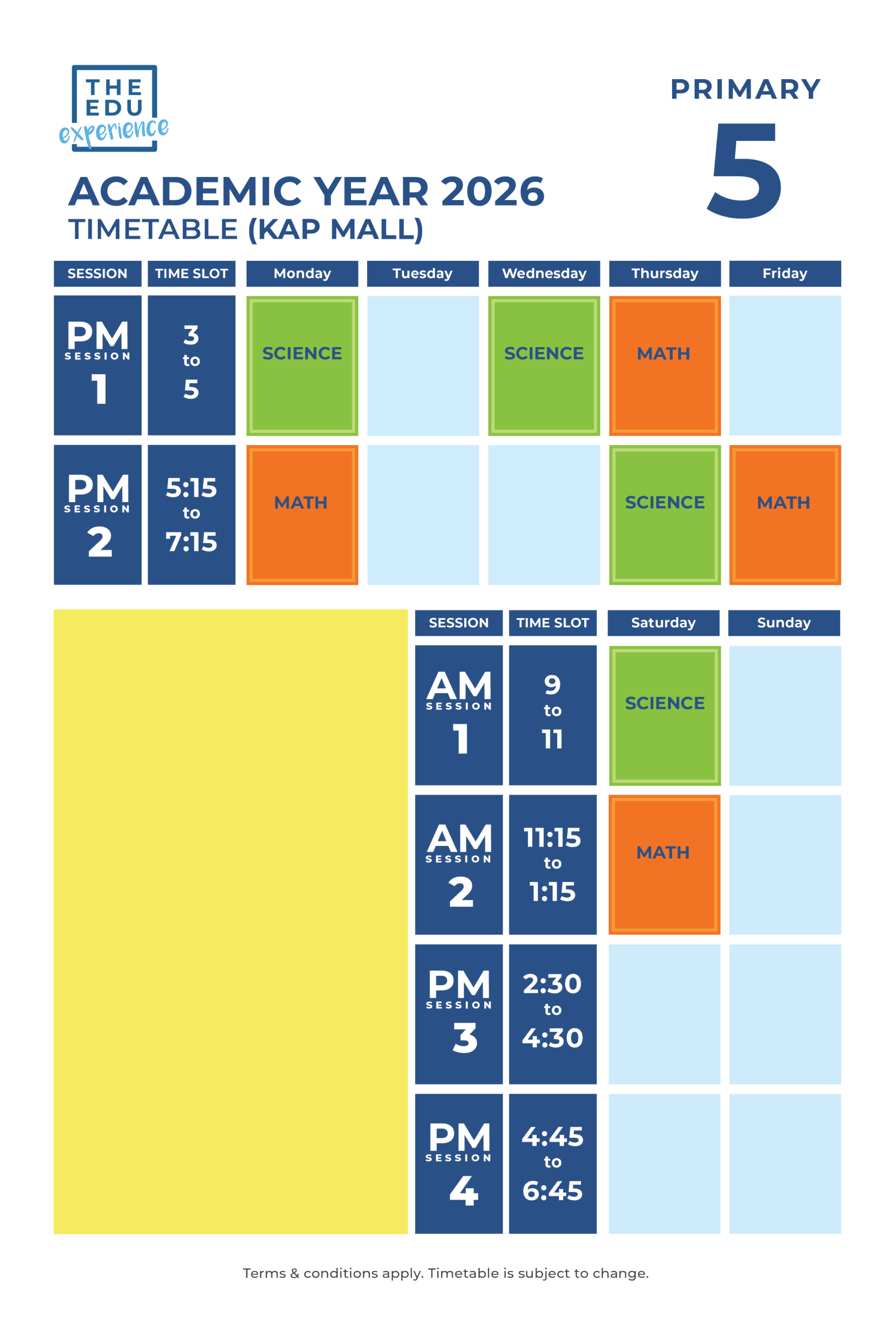 Class Schedule (KAP) 2026