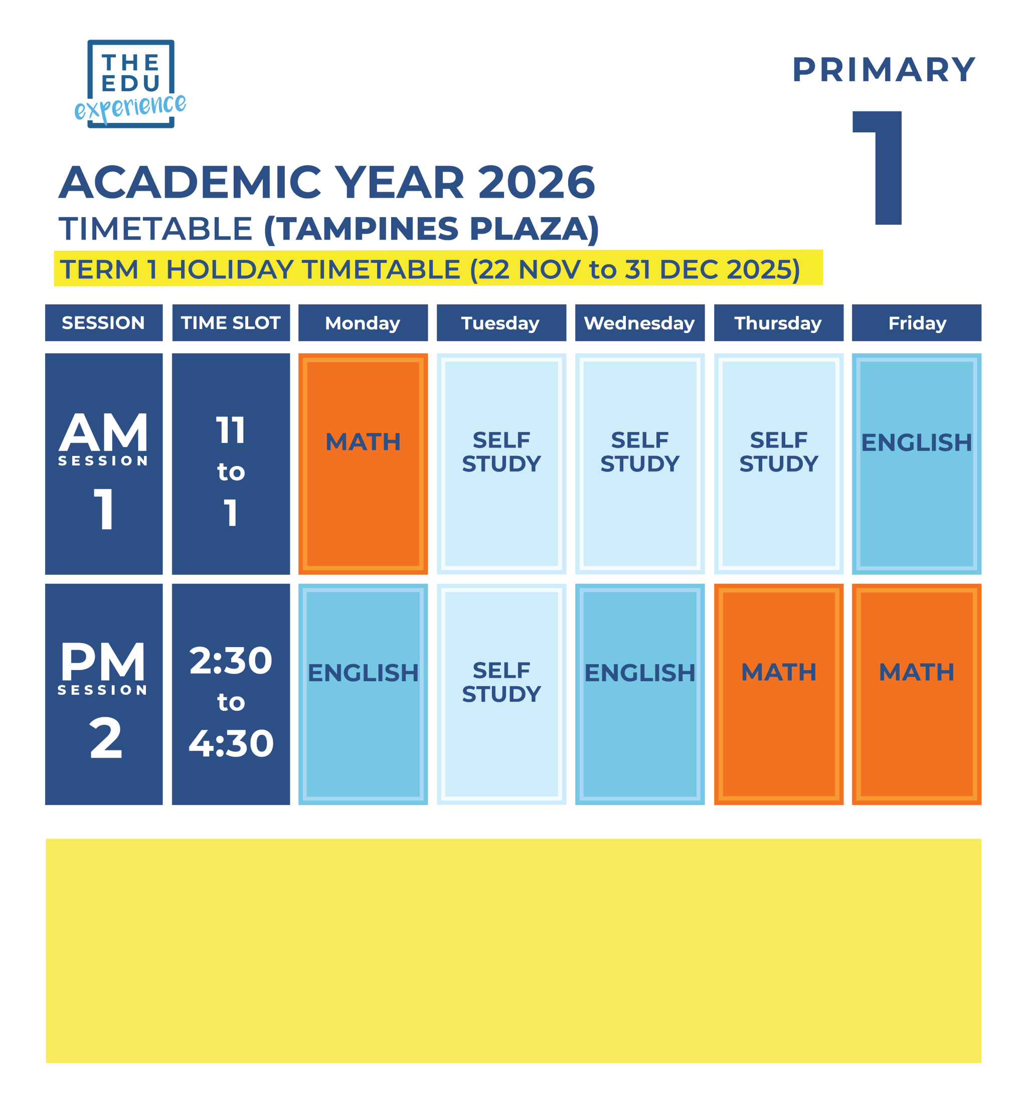 Holiday Timetable 2026 P1