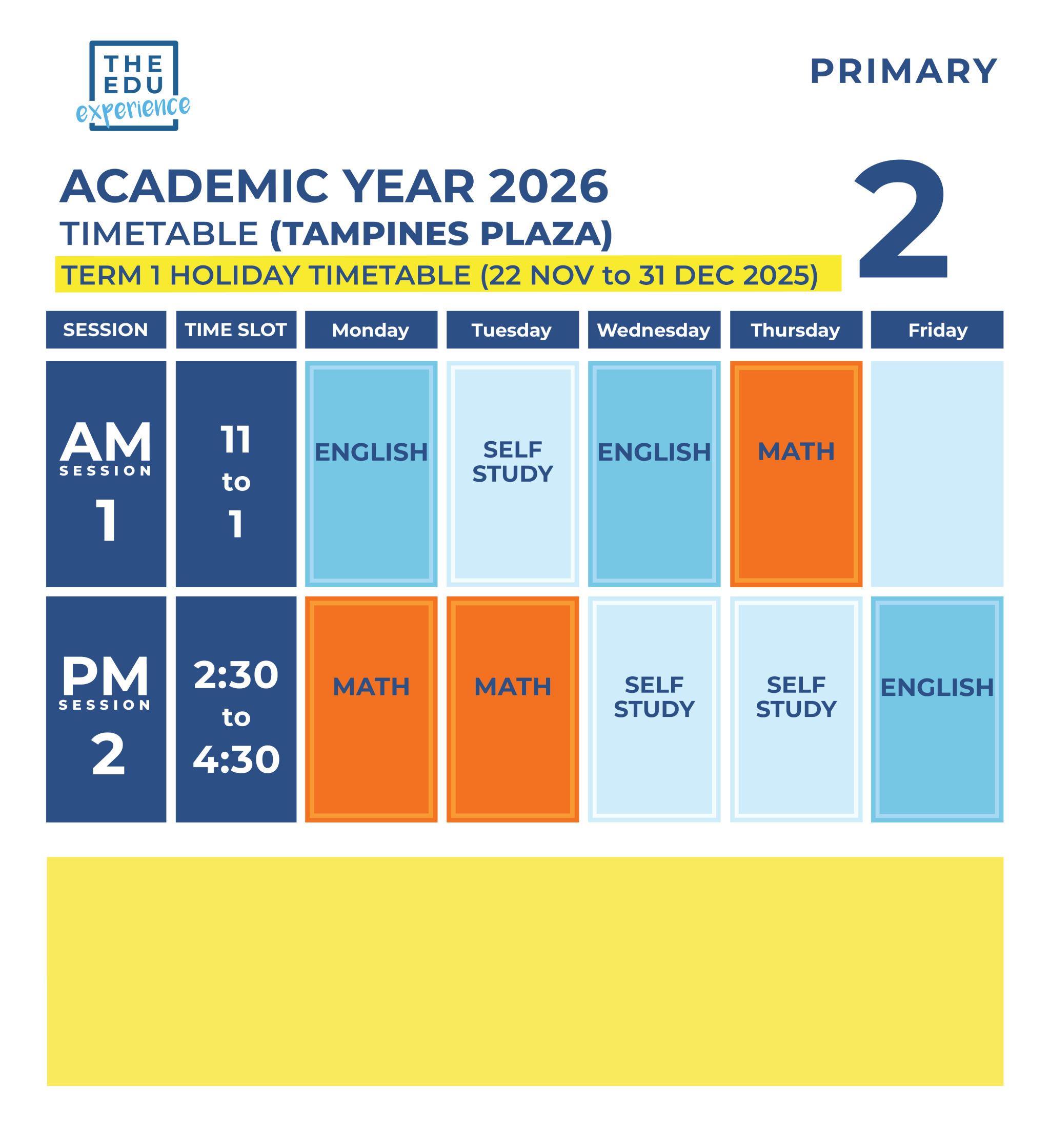 Holiday Timetable 2026 P2