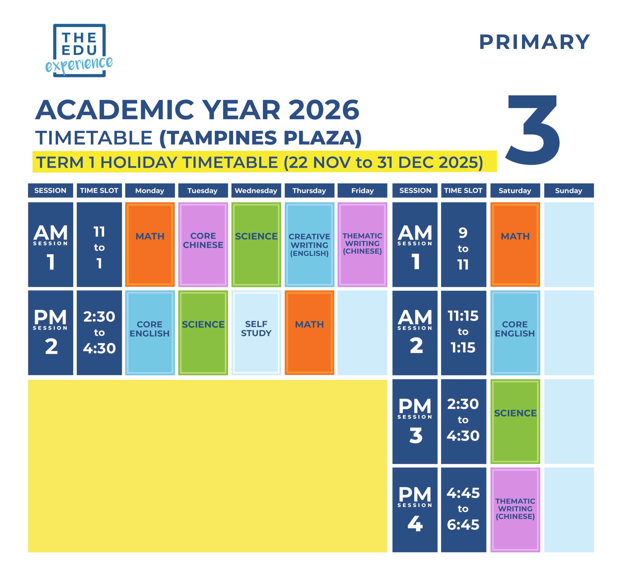 Holiday Timetable 2026 P3