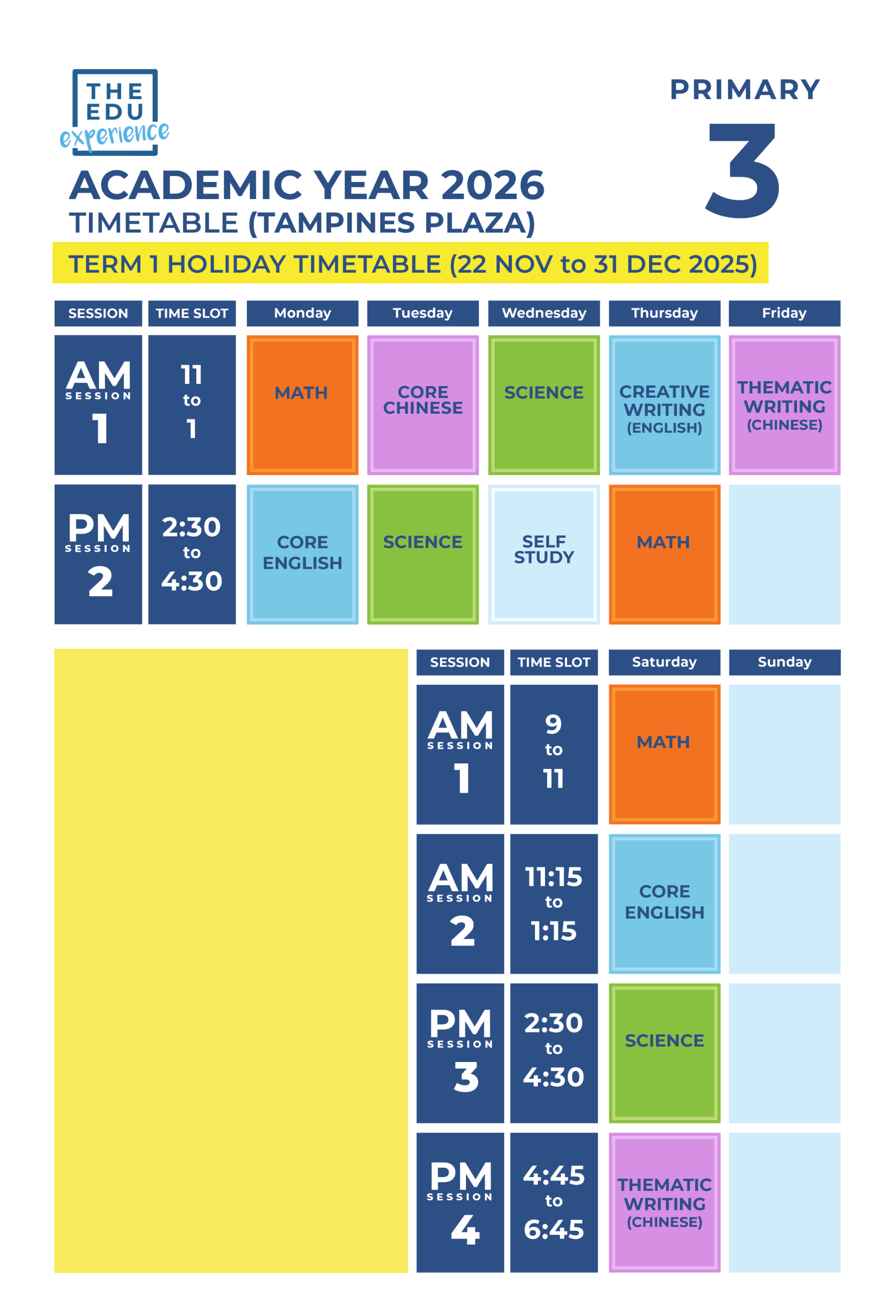 Holiday Timetable 2026 P3